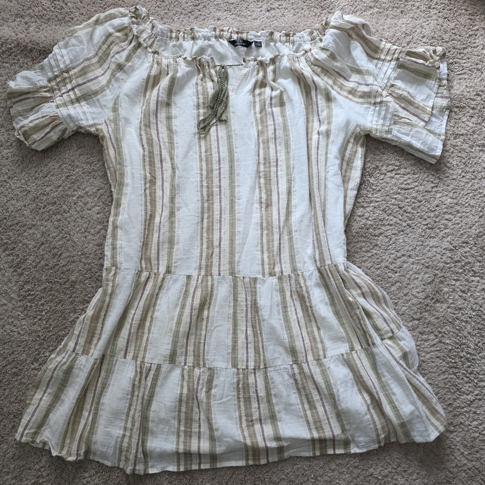 Mlle Gabrielle Women’s 3XL White Beige Striped Tiered Dress Lined Boho